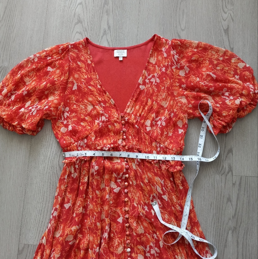 Hemant & Nandita Dawn Silk Midi Dress Orange Floral M - Picture 15 of 16